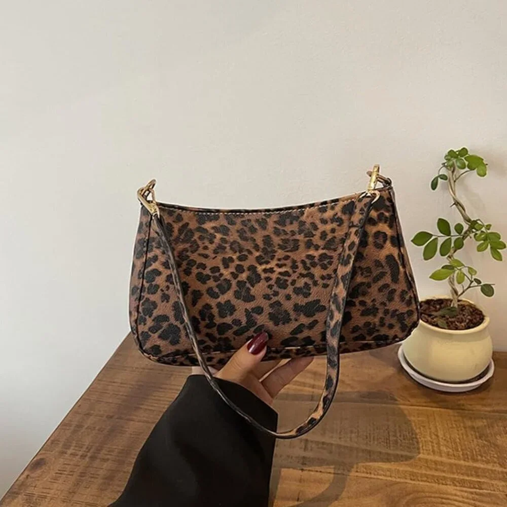 Vegan Leather Shoulder Bag Small Clutch Tote for Women Elegant Leopard Print